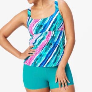 Kim Gravel Swimsuits For All Tankini Shorts Set Size 14 Colorful Rainbow New